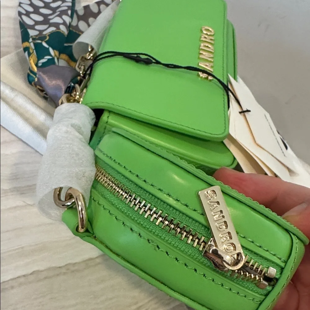 Sandro Bag Totemo Green Leather Shoulder Bag Set